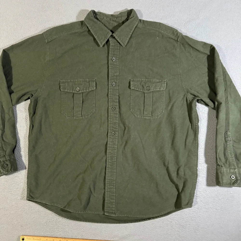 Eddie Bauer Flannel Mens XL Green‎ Cotton Long Sleeve Button Up Shirt Pockets